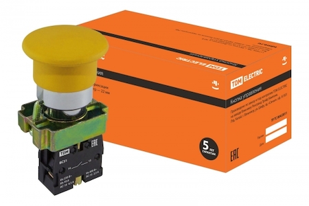 TDM ELECTRIC SQ0704-0045 Кнопка BС51 "Грибок" без подсветки желтый 1з TDM